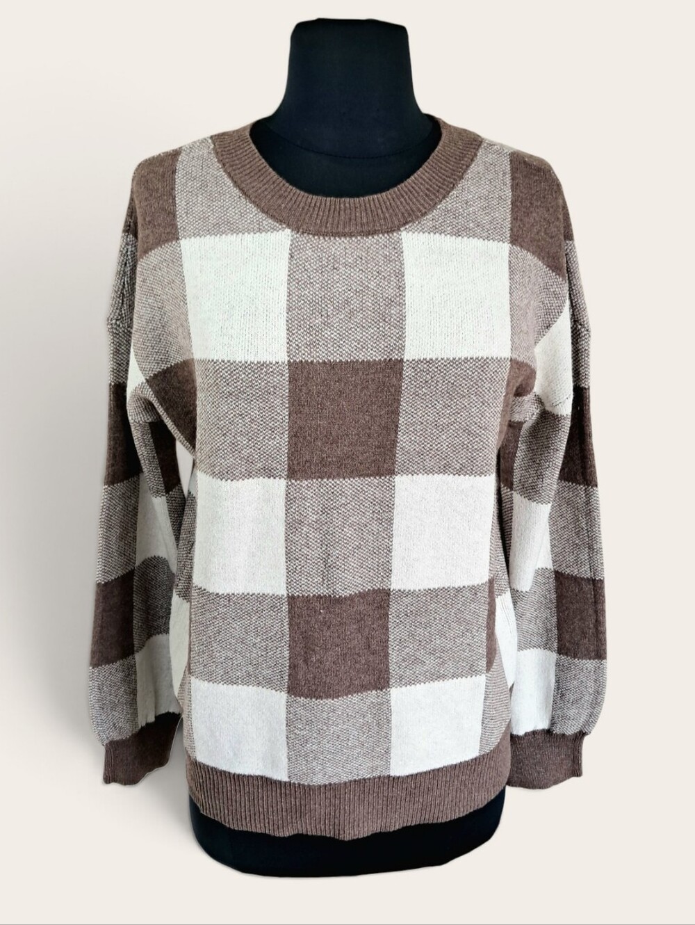 Maurices Oversized HFS MOOS Checkered Knit Sweater Size Medium Brown